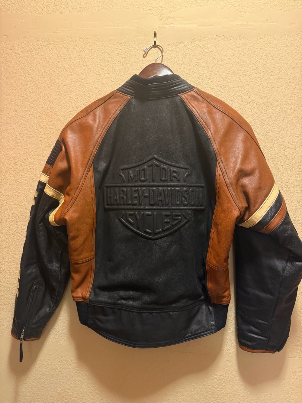 Authentic Harley Davidson Motorcycle Logo Leather Jacket Black Brown Size L